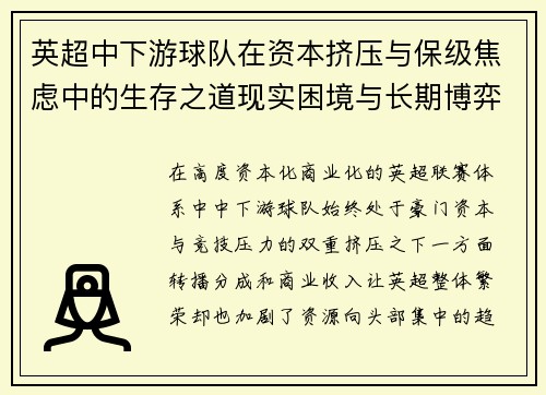 英超中下游球队在资本挤压与保级焦虑中的生存之道现实困境与长期博弈